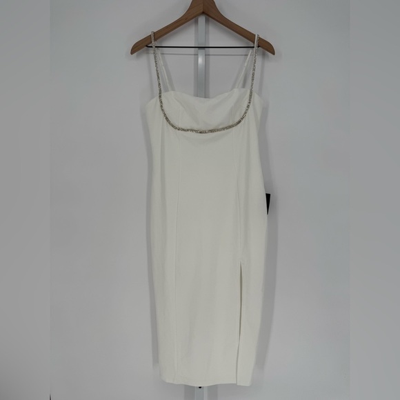 Lulus Upscale Flirt Ivory Rhinestone Sleeveless Bodycon Midi Dress Size L - Picture 5 of 10